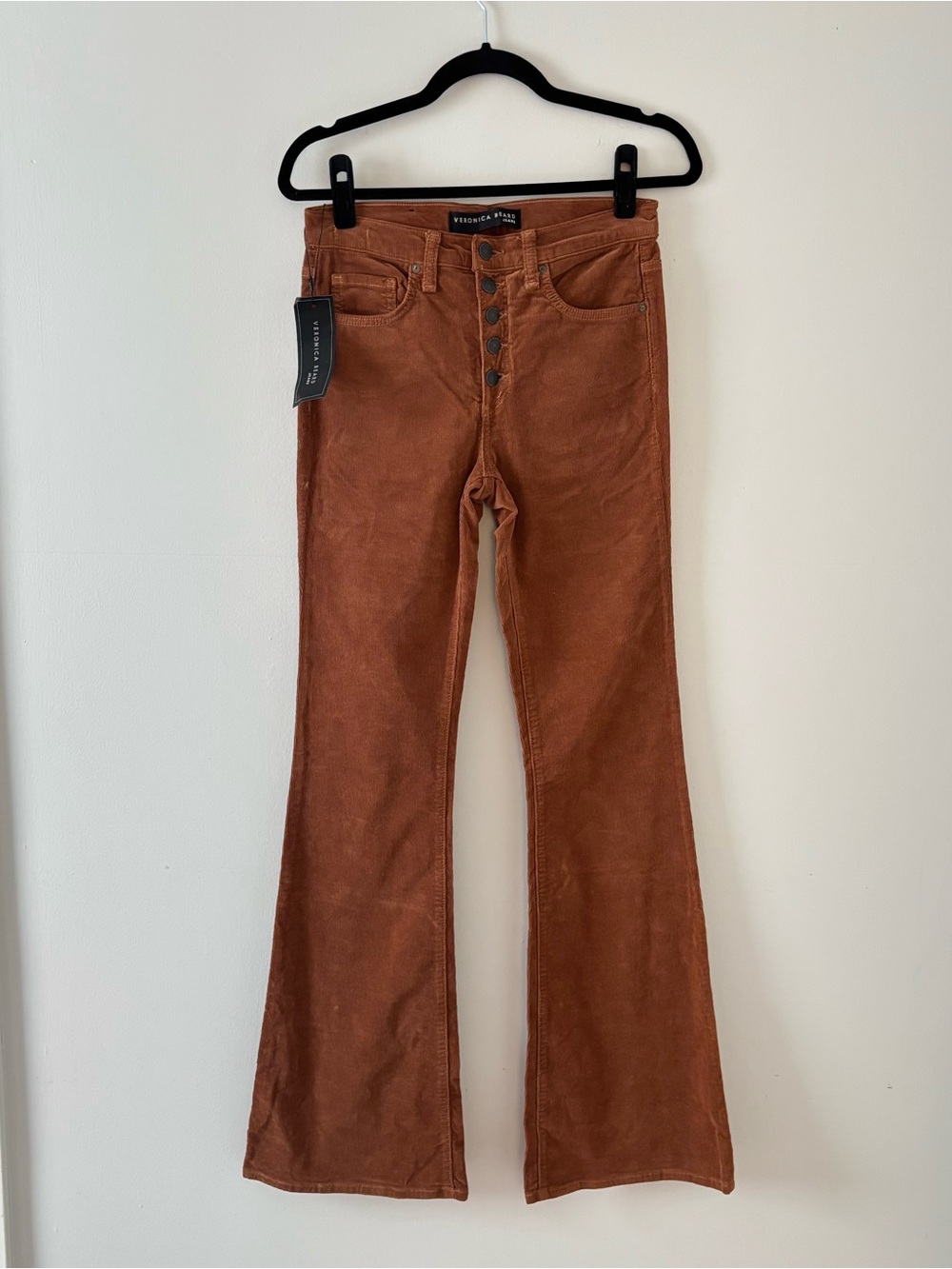 Veronica Beard NWT Beverly Skinny Flare Corduroy Pants Rust Brown Button-Fly